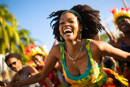 Energetic dancers at a Crop Over festival parade