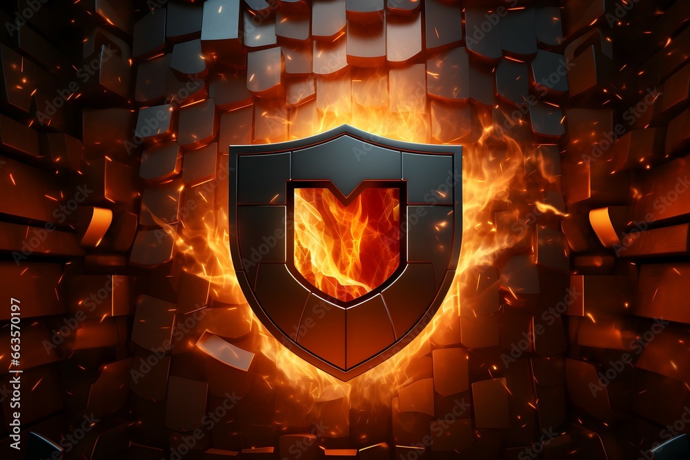 a shield on the fire background
