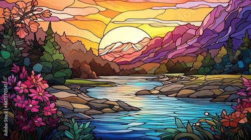 Stunning landscape using the artistic techniques of stained glass.