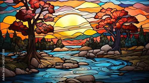 Stunning landscape using the artistic techniques of stained glass.