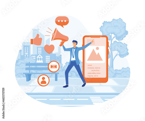 Social Media Influencer design concept Showing people bringing likes and reactions for get engagement. flat vector modern illustration