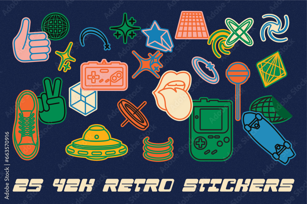 Y2K vintage retro futurism stickers set