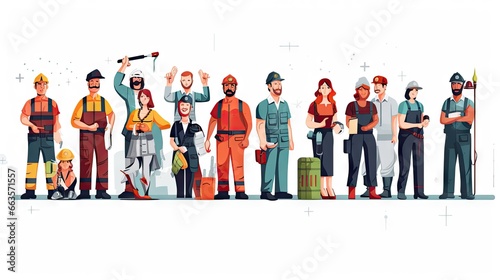 Diverse construction workers pose together, showcasing the different jobs concept.