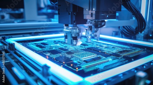 Cutting-edge equipment in a microchip factory creating electronic components, the production chain photo