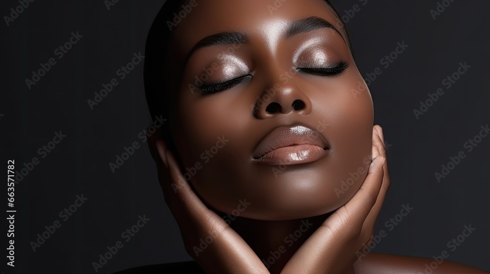 Black african american woman showcasing her complexion and applied makeup,importance of skincare