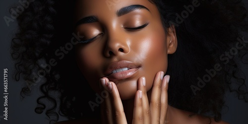 Black african american woman showcasing her complexion and applied makeup importance of skincare