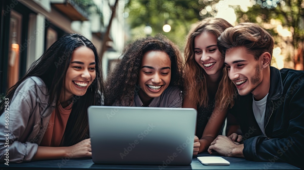 A diverse group of young friends, displaying genuine joy and friendship in their expressions. A diverse group of young friends, displaying genuine joy and friendship in their expressions.