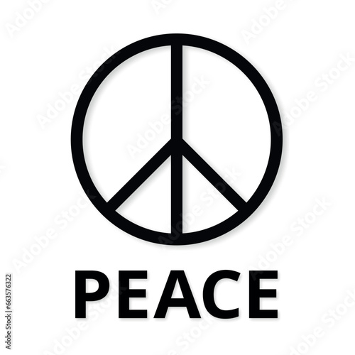 Black icon of the international symbol of peace, peace sign with a text Peace on a white background. No war mblem of the anti military movement