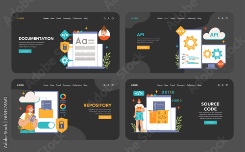 Open source web banner or landing page dark or night mode set.