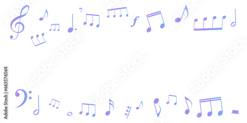 夜をイメージした青と紫のグラデーションの音符と音楽記号のフレームイラスト 背景イラスト ベクター素材 