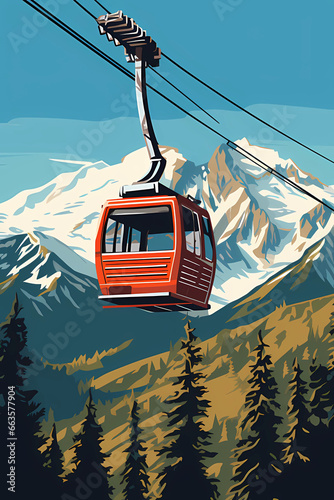 cable car above scenic mountains