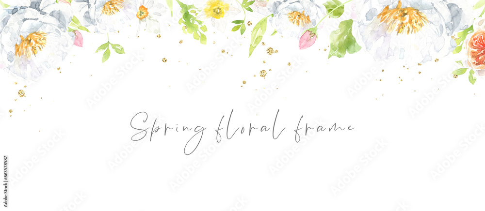 Spring watercolor floral frame, botanical spring floral drop, flower ...