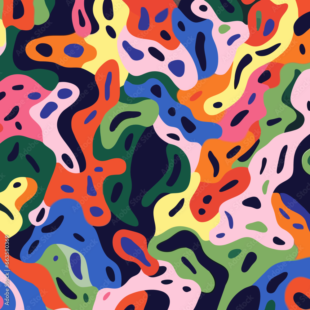 camouflage quirky doodle pattern, background, cartoon, vector, whimsical Illustration