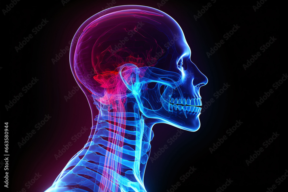 Human body x-ray, x-ray anatomy of human head - obrazy, fototapety, plakaty 