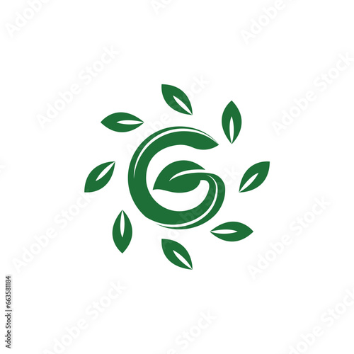 G abstract green leaf logo vector