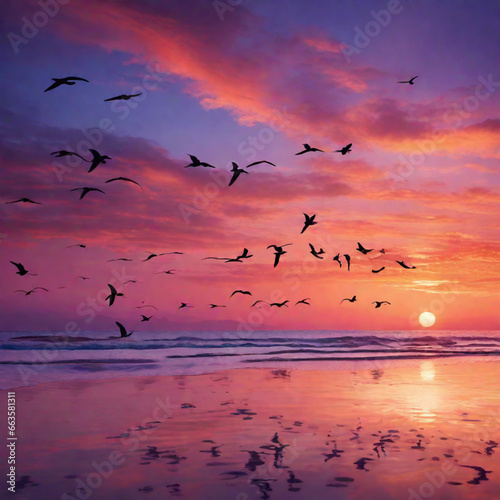 birds flying in the sunset, Generative AI