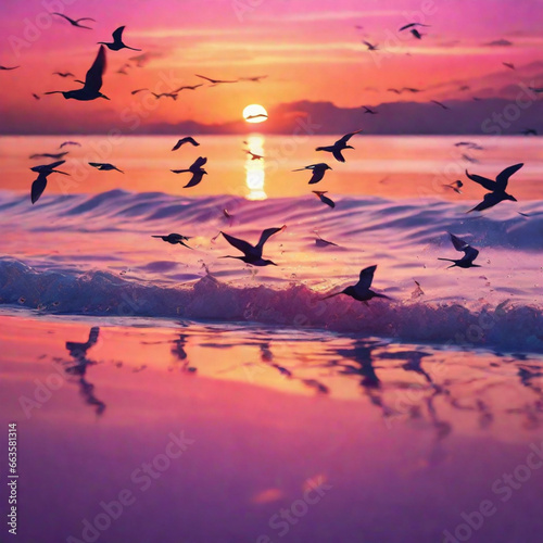 birds flying in the sunset, Generative AI © 080