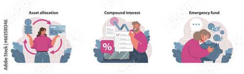 Financial independence, FIRE concept set. Money savings and investment