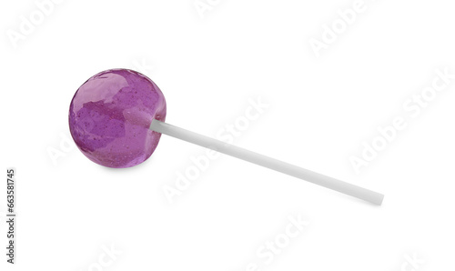 One sweet purple lollipop isolated on white