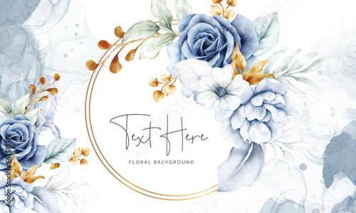 beautiful white blue and gold floral background template