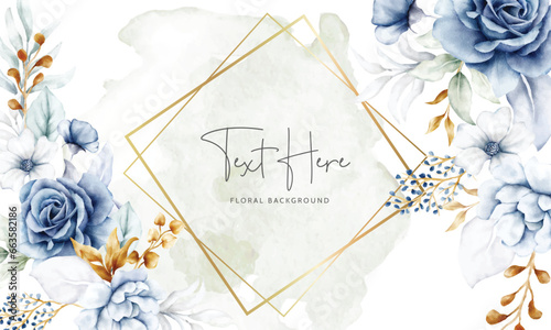 beautiful white blue and gold floral background template