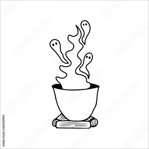 vector illustration of a coffee glass with a little ghost