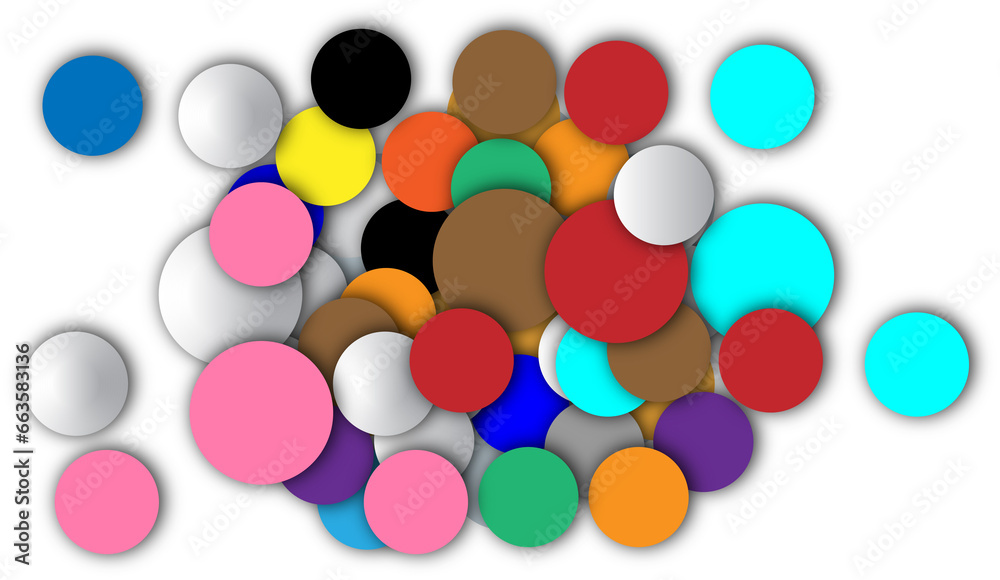 Illustration on a white background with multi-colored overlapping raised circles.