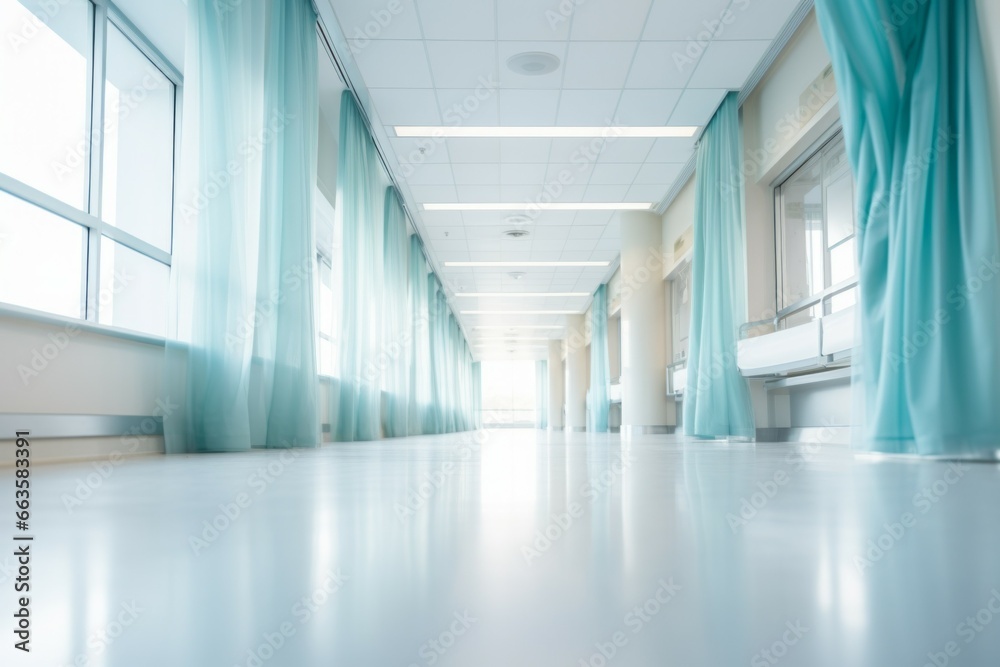 Hospital corridor. Background with selective focus and copy space