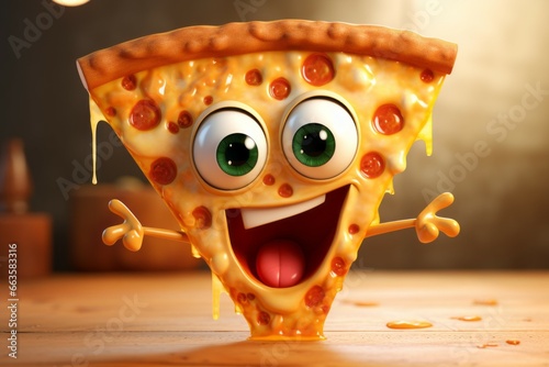 Cartoon character Pizza. Illustration or drawing with selective focus and copy space