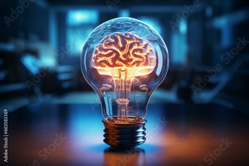 Brain light bulb human brain glowing inside of light bulb. Conceptual symbol of idea and insight