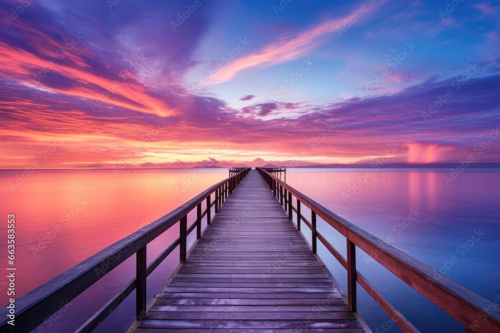A pier in the middle of a serene body of water A pier in the middle of a serene body of water