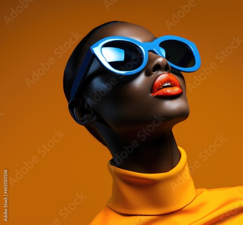 A woman in stylish sunglasses and a vibrant yellow shirt