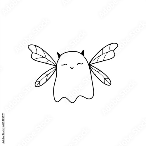 vector illustration of cute ghost with wings