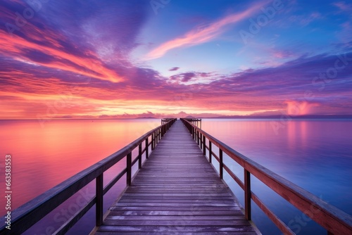 A pier in the middle of a serene body of water