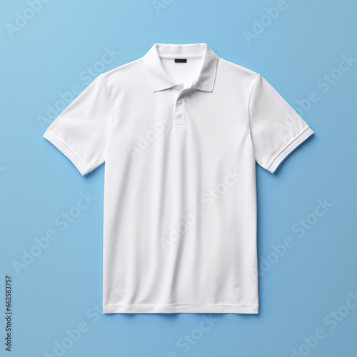 A white polo shirt on a blue background