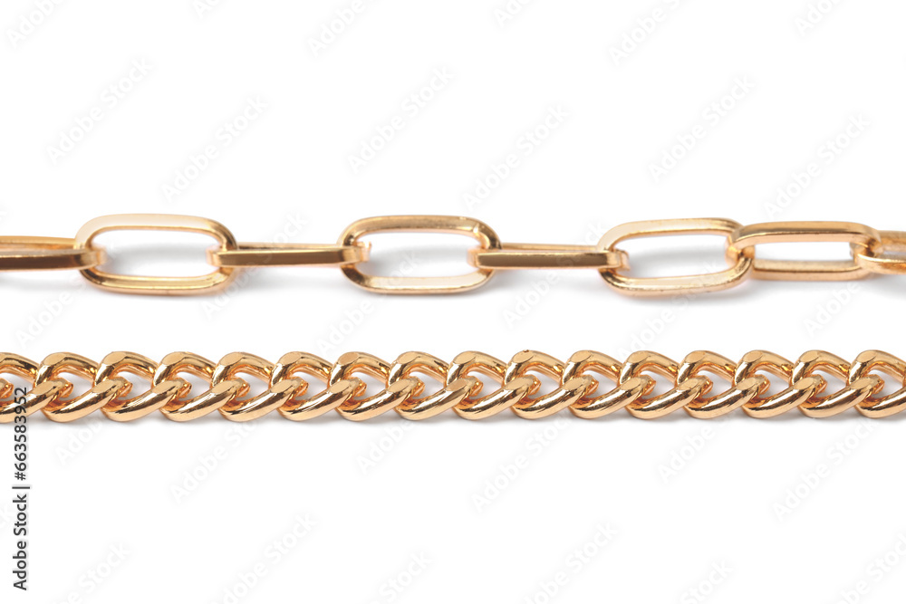 Fototapeta premium Metal chains isolated on white. Luxury jewelry