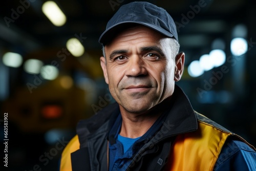 A man at a waste processing plant. Garbage collection and disposal. Portrait with selective focus and copy space © top images