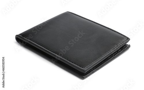 Stylish black leather wallet isolated on white