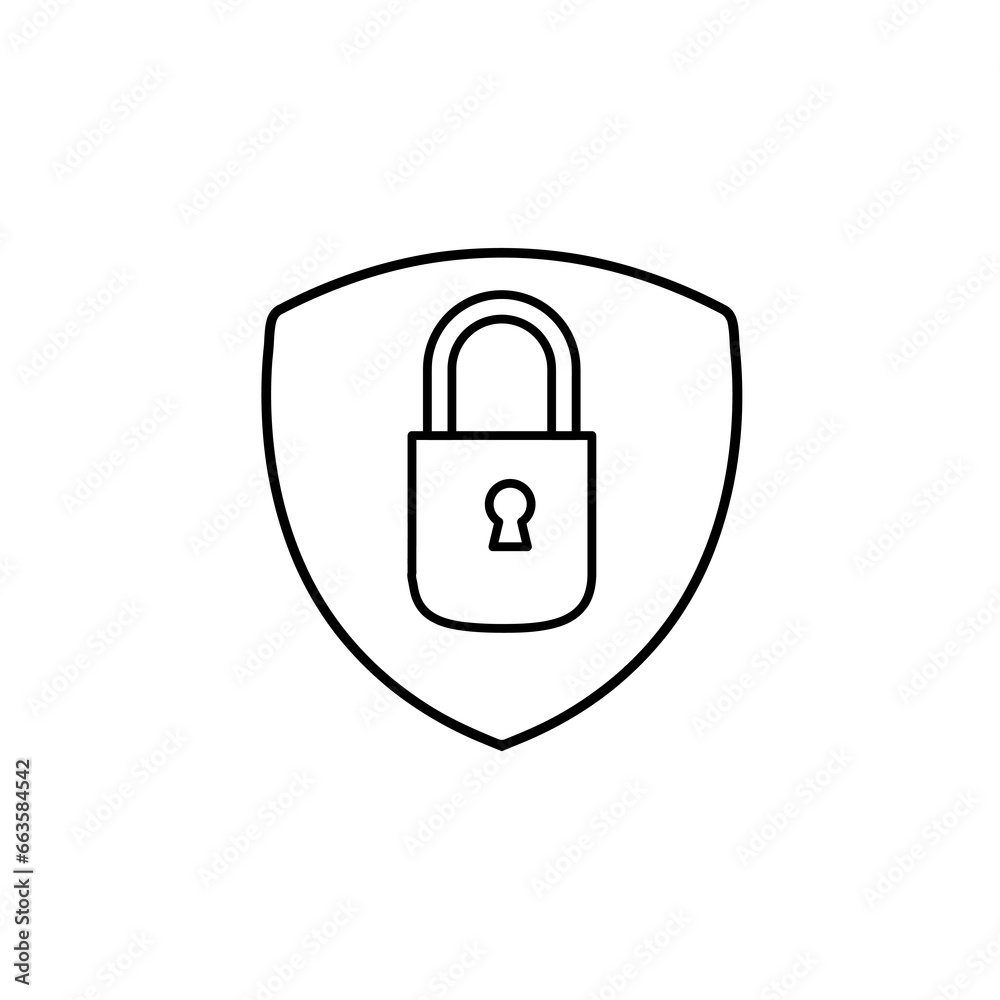 Shield with padlock icon. Protectoin sign linner flat illustration on white background..eps Shield with padlock icon. Protectoin sign linner flat illustration on white background..eps