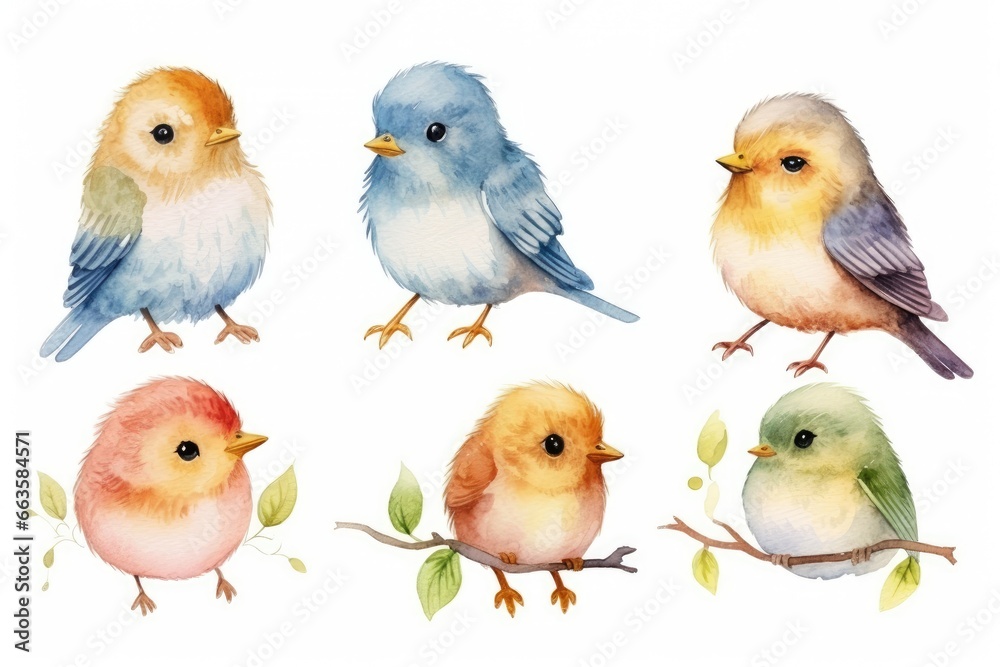 Fototapeta premium A flock of birds perched on a tree branch