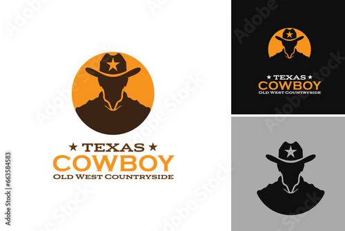Logo with a cowboy theme, perfect for businesses in Texas, Western-style brands, or any company looking to project a tough and adventurous image.