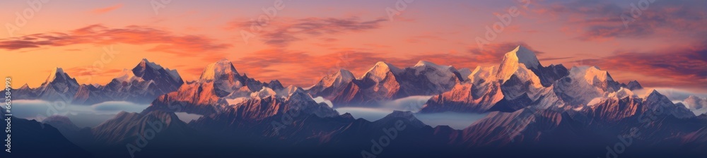 A majestic mountain range at sunset - obrazy, fototapety, plakaty 