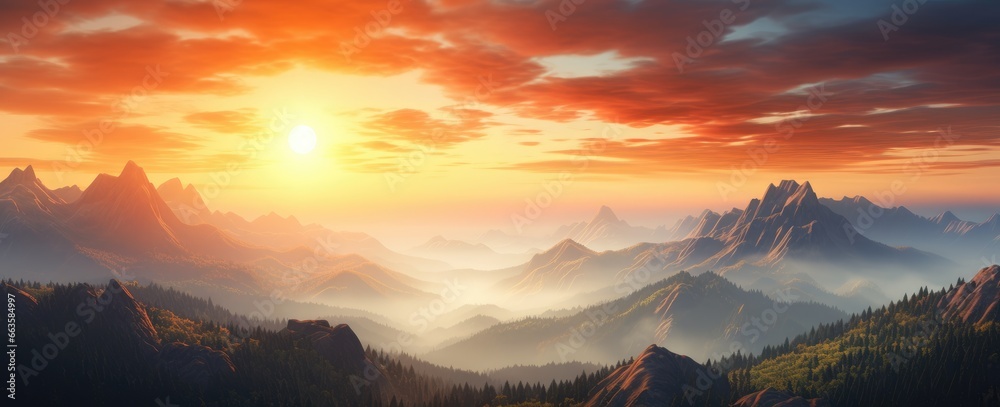A breathtaking sunset over a majestic mountain range