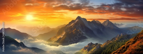 A breathtaking sunset over majestic mountains
