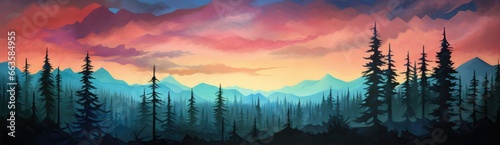 A breathtaking sunset illuminating a picturesque forest landscape