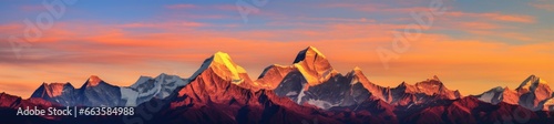 A majestic mountain range at sunset