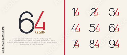 set of anniversary logo red and black color on white background for celebration moment