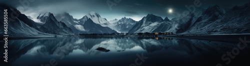 A breathtaking night view of mountains and a serene lake © pham