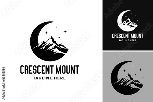 Crescent Mountain Logo Design, A logo design featuring a crescent shape integrated with a mountain silhouette
