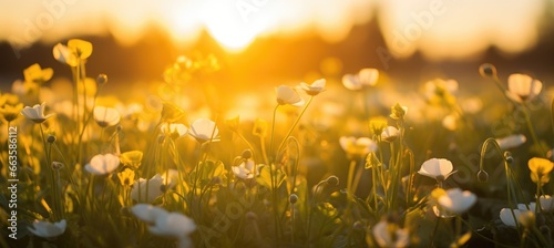 A sunlit field filled with beautiful white flowers
